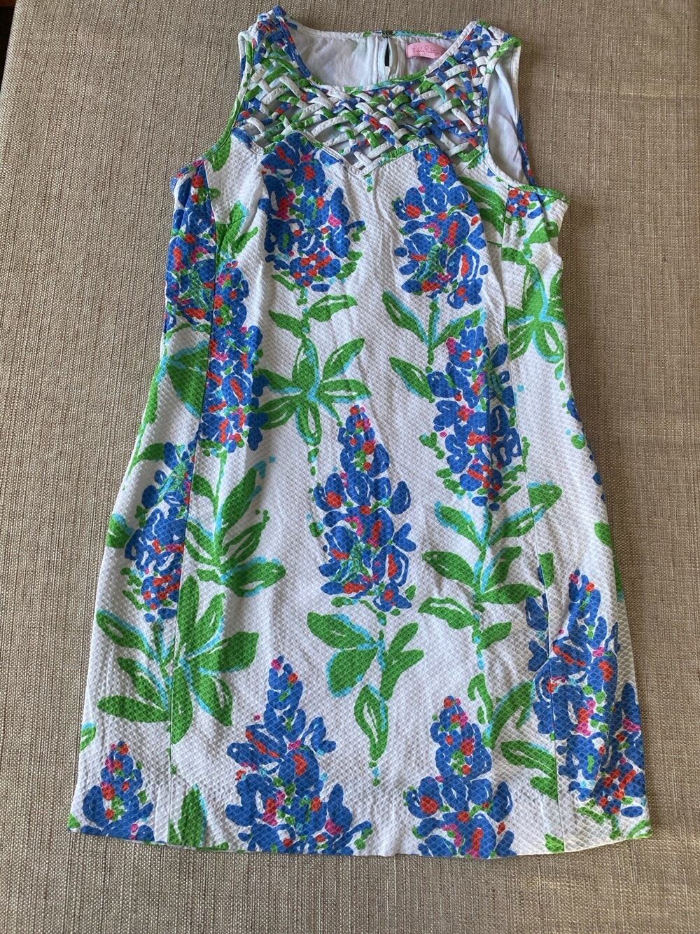 Lilly Pulitzer Ricci Lattice Front Dress Fresh Cut Blue Bonnets Size 8